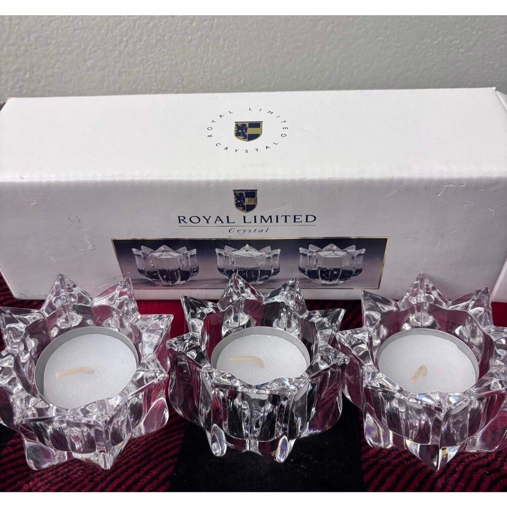 24% Full Lead Royal Limited Crystal Votive Set of 3 Candle Holder and Tealights